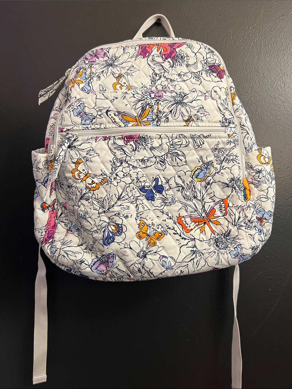 Vera Bradley Large Size Quilted White Butterfly Print Women’s Backpack - Picture 1 of 3